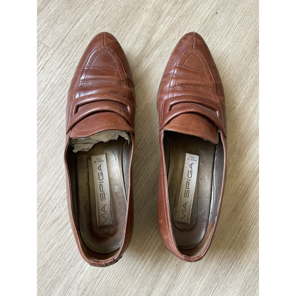 Via Spiga Women’s Pointed Toe Flat Shoes Tan Leather Classic Brown Size 8B - Picture 2 of 7